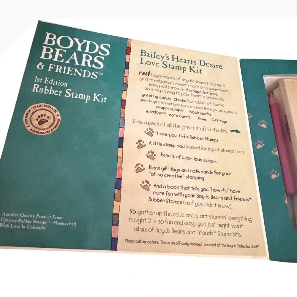 Boyds Bears Friends Bailey Hearts Desire Love Rubber Stamp Kit 1st Edition